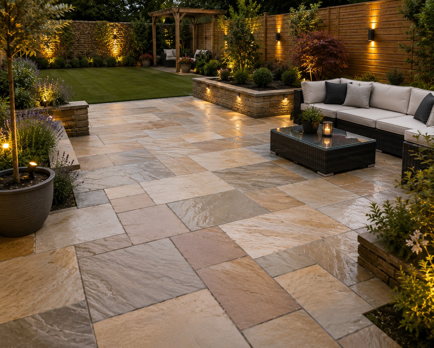 Indian Stone Patios in Yorkshire by M & T Premium Lawn and Landscape